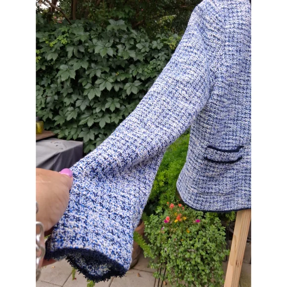 💕EUC TALBOTS Tweed Jacket, Blazer, SZ.10 Navy Blue White Silver - Picture 4 of 12